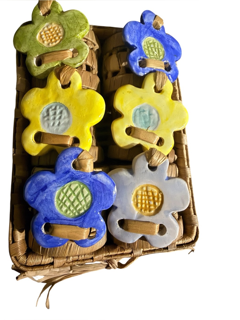 Handmade Ceramic Flower Napkin Rings - Yellow, Blue, Green, White